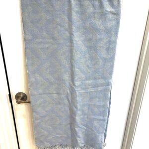 Fendi Light Blue Cashmere Logo Scarf with Fringe